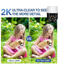 Comparison image of 5MP PtZ Security Camera With E27 Bulb Socket Dual Band Wifi showing 1080P clarity with girl and dog.