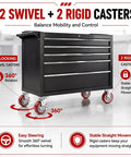 Heavy Duty Caster Wheels Set Of Four With Six Inch Pvc Treads Smooth Rollout Action Rock Solid Frame with 2 swivel and 2 rigid casters.