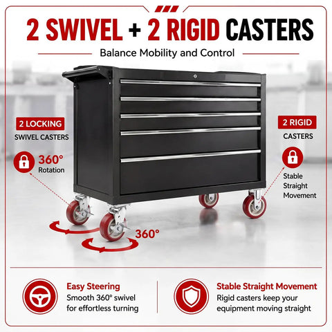 Heavy Duty Caster Wheels Set Of Four With Six Inch Pvc Treads Smooth Rollout Action Rock Solid Frame with 2 swivel and 2 rigid casters.