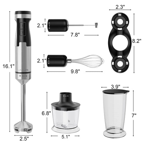 Powerful 1200W Immersion Hand Blender With 5 In 1 Attachments Including Whisk Chopper Milk Frother Mixing Cup And Storage Rack