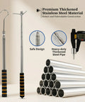 Extendable Smoke Detector Tester Pole showing stainless steel build and replaceable heads for safety checks and repairs.