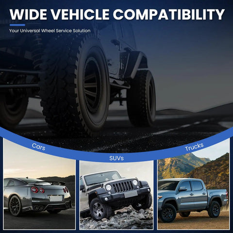 Wide vehicle compatibility showcasing cars, SUVs, and trucks demonstrating Heavy Duty Spline Lug Nut Socket Set.