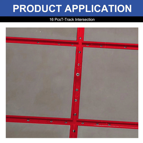 Pro Grade T Track Intersection Kit for Woodworking with Screws, Universal Double Cut Jig Profile T Tracks Red Finish installed