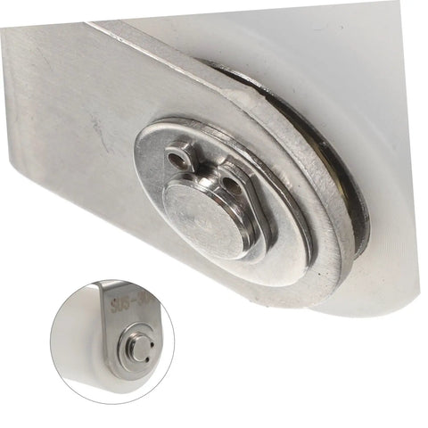 Close-up of Heavy Duty Stainless Steel And Nylon Sliding Door Roller With No Hassle Glide and Roll Smooth Caster Wheels.