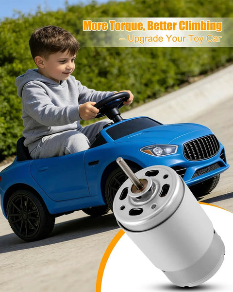 Child rides toy car with High Speed 12V Ride On Car Motor With Metal Gear 40000 RPM Brushed DC Motor Includes 5 Gear Types shown