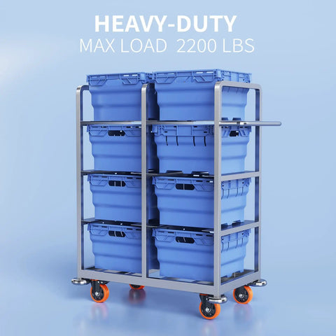 Tough As Nails 3 Inch Caster Wheels Set Of 4 Heavy Duty Locking Brakes with blue storage bins on a stainless steel cart.