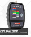 Front view of 8 Port Coax Cable Tester Mapper And Toner With Color Coded Remotes, showing LED indicators and test button.