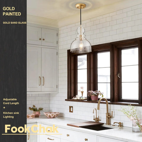 Gold Seeded Glass Pendant Lights For Kitchen Island And Hallway Large Hand Blown Brass Ceiling Pendant Fixture Over Table
