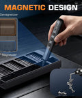 Handy Portable Electric Screwdriver Kit With 70 Precision Tools And Sixty Four S2 Magnetic Bits Five Adjustable Torque Levels for magnetic design with demagnetizer and magnetizer.