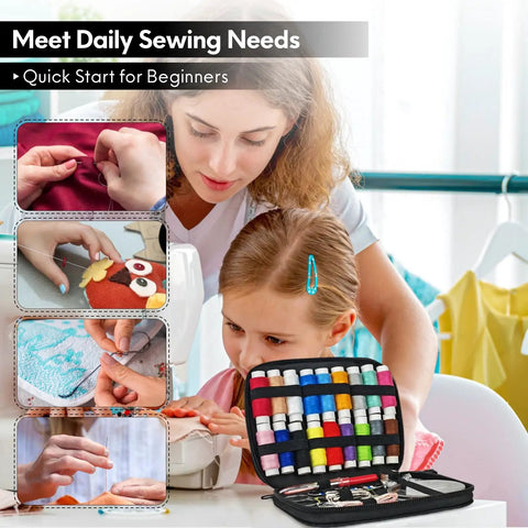 87 Piece Sewing Kit With Embroidery Supplies For Adults Beginners Complete Portable Repair Set Open with Threads and Tools