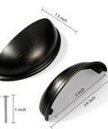 Solid Build 10 Piece Oil Rubbed Bronze Kitchen Drawer Pulls Plus Cabinet Cup Handles showing 1.5" and 3" dimensions with screws.