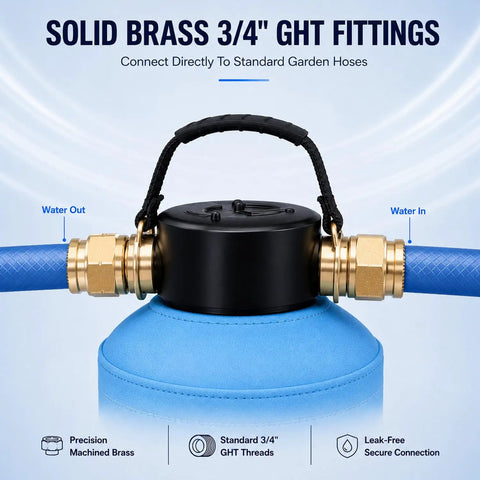 Solid brass fittings for Top Shelf Water Deionizer Drop In For Trucks And Rigs Slick Streak Free Rinse System, 3/4 inch GHT.