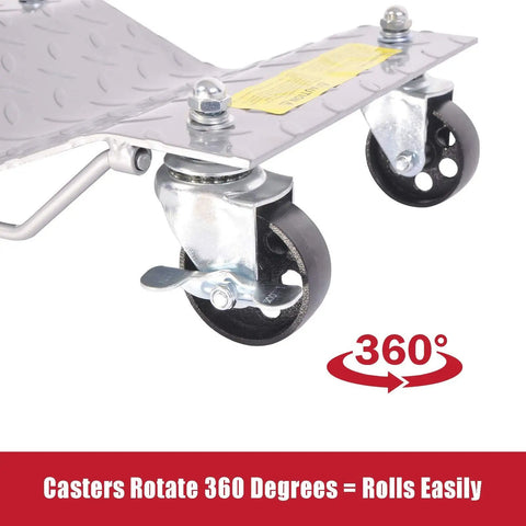 Two Pack Heavy Duty Car Tire Rollers, 3000 Lb Wheel Dolly Set locking pins and 360-degree casters for easy movement.