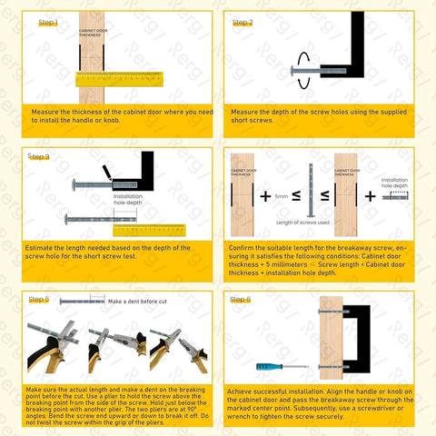 Installation guide for Flower Shaped Cabinet Knobs 8 Pack In Brushed Satin Nickel, showing steps and measurements for easy installation.
