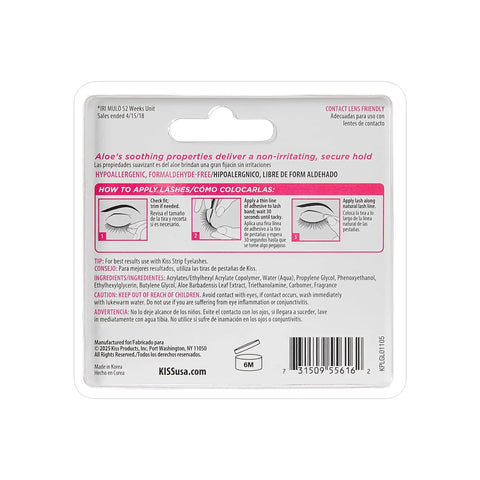 Back view of Clear Lash Adhesive For Strip Lashes And Lash Clusters packaging with application instructions and ingredients list.