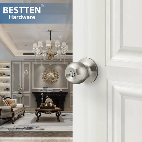 Two Pack Entry Door Knobs With Lock Keyed Differently For Exterior Front Doors Satin Nickel All Metal Construction On Door