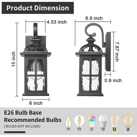 Rock Solid Aluminum Outdoor Wall Light Featuring Slick Water Ripple Glass Exterior Fixture And Helluva Tough Weatherproof Porch Sconce Plus Knockout Doorway Accent For Backyard Or Garage Entry product dimensions 15x6 inches with E26 base