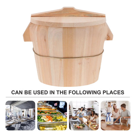 Built Tough Cedar Wood Rice Steamer Bucket With Secure Lid And Heavy Duty Nonslip Base For Uniform Cooking, 210mm size.