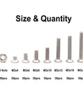 Badass Grade M3 Countersunk Flat Head Phillips Machine Screw And M3 Hex Nut Assortment Kit crafted from 304 stainless steel, size and quantity.
