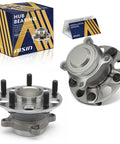 Close-up of rear wheel bearing and hub assembly pair with installation manual, supporting smooth rotation for stable handling.