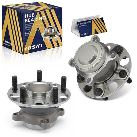 Close-up of rear wheel bearing and hub assembly pair with installation manual, supporting smooth rotation for stable handling.