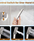 Dual Shower Head System With 8 Inch Square Rainfall Head And Handheld Spray 60 Inch Hose 3 Way Diverter Wall Mount Bracket Brushed Nickel Finish For A Dope Spa Like Bath Upgrade showing handheld spray modes
