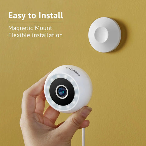 Person holding 4MP 2K Outdoor Indoor Wired Security Camera With IP65 Weatherproof, Starlight Night Vision Up To 100 Ft, Motion And Person Detection, Two Way Audio With Spotlight, US Cloud Access, Works With Alexa, iOS Android And Web, showing ease of magnetic mount installation
