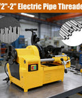 Built Different Heavy Duty Electric Pipe Threader Threading Machine With Self Oiling System And NPT BSP Dies For Precision Threading Trimming And Cutting 220V Power Beast on workbench with various pipe sizes.