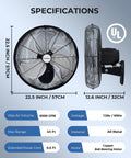 Specifications of the 20 Inch Wall Mount Fan Oscillating with 3 Speed Settings High Velocity Industrial Air Circulator UL Listed