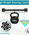 Rock Solid 12 Inch Square Shower Grab Bar in Matte Black with Killer Knurled Grip supports maximum load of 500 lbs, made from stainless steel.