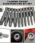 Badass Magnetic Security Star Bits Set Featuring Rock Solid S2 Steel Construction No Hassle Quarter Inch Hex Shank Drive Top Notch 5 Point Torx Driver Bits perfect for tight spaces, showing 10 tamper-proof bits.