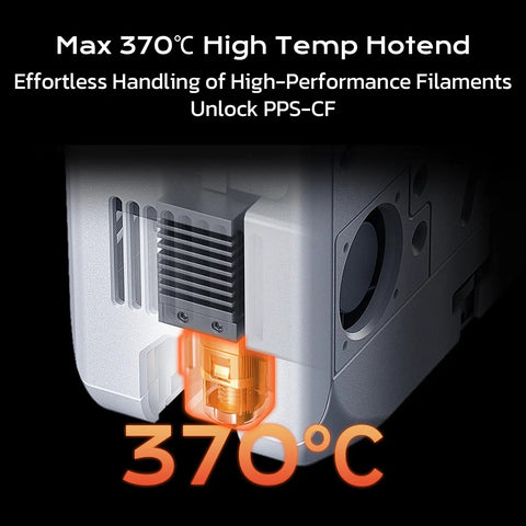 Next Level 3D Printer Featuring A Heavy Duty Enclosed Chamber And Scorching Hot Extruder That Crushes Carbon Filled Filaments And High Heat Plastics For Tinkerers And Makers Wanting Flawless Prints Without The Drama - close-up of the high temp hotend reaching 370°C.