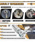 Image comparing factory joint rod end to upgraded Rock Solid 2 Pairs 3/4 Inch 16 Thread Heim Joint Rod End Kit featuring tough 750 chromoly joints.
