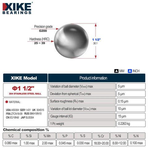 Built Different 1-1/2 Inch 304 Stainless Steel Bearing Ball Loose Heavy Duty Corrosion Resistant Industrial Sphere For Garage And Home Projects One Pack with precision details.