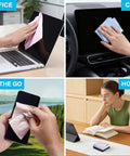 SmoTecQ 12-pack microfiber lens cleaning cloths in assorted colors for glasses, screens, cameras.