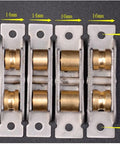 Heavy Duty Double Wheel Sliding Door Roller And Replacement Window Pulley showing detailed dimensions and brass wheels.