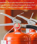 Kickass Heavy Duty Brass And Stainless Steel Water Fire Extinguisher Pressure Gauge With Bright Green Safety Zone Dial Rated One To 100 PSI Plus Slick Waterproof Tape for use on red fire extinguisher close-up