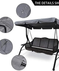 Heavy Duty Patio Swing Canopy Replacement Cover For 3 Seater Porch Swing, Waterproof Windproof Anti UV Rip Resistant Oxford Fabric