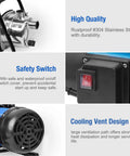 1HP Portable Garden Transfer Pump 900GPH Booster for Lawn Irrigation and Water Draining with stainless steel, safety switch, cooling vent