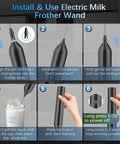 Step-by-step guide for Rechargeable Milk Frother With Stand Quiet Electric Wand Foam Maker Detachable Stainless Steel Whisk Handheld Drink Mixer For Latte Cappuccino Hot Chocolate And More For Home Barista Creamy Foam In Seconds.