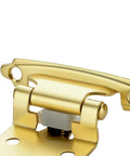 Heavy Duty Gold Cabinet Hinges Half Inch Overlay 30 Pack With Black Screws And Silent Door Bumpers close-up view of hinge detail.