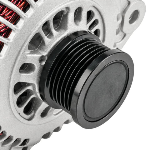 Close-up of Rogue 2008 2012 Alternator 110 Amp Hitachi Replacement For Nissan 12V CW Rotation With 6 Groove Pulley 11163N High Output