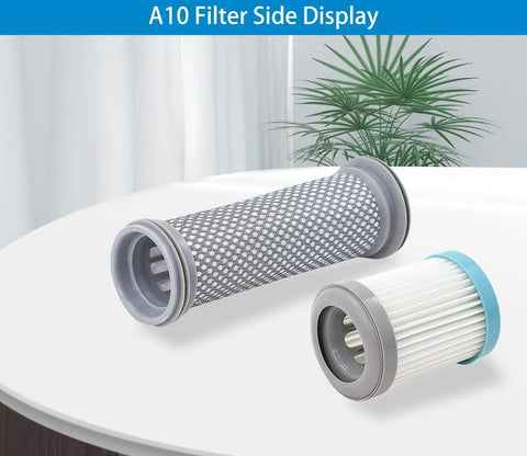 Close-up of 2 Pack A10 A11 Vacuum Filter Replacement Kit for Tineco Cordless Vacuums A10 Hero A11 Master PWRHERO11 filters on table