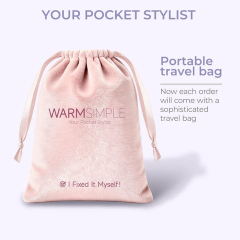 Dang Quick Stitch Gun For Clothes, Lightning Fast Sewing Mender With Micro Fasteners, Slick Handheld Garment Repair Tool, No Sweat Pocket Packing Fixer For Pants And Shirts, Pink in a soft, pink travel pouch.