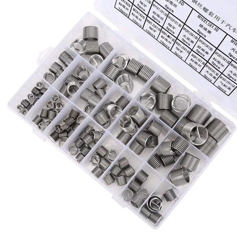 Thread Repair Insert Kit With Stainless Steel Inserts, 120 Pcs M6 To M18, shown organized in a clear case