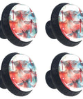 4 Pack Crystal Glass Cabinet Knobs Featuring Slick Red Dragonfly Watercolor Art And Sturdy Black Base For Kitchen Drawers
