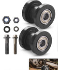 Heavy Duty Chain Tensioner And Guide Sprocket For Dirt Bikes Motorcycles And Minibikes Universal Swingarm Roller Guide Wear Resistant Black Two Pack components.