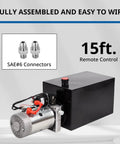 12V DC Single Acting Hydraulic Pump With 15 Quart Reservoir For Dump Trailers And Car Lifting In Metal Housing 3200 PSI A Port 1500 PSI B Port Beefed Up Heavy Duty Power Unit.