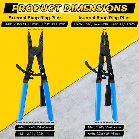 16 Inch Snap Ring Pliers Set For Internal And External Circlips With Heavy Duty Steel Construction And Interchangeable Tips