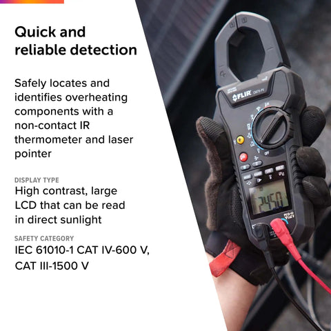 Person using Solar String Clamp Meter with METERLiNK Wireless Connectivity for Commercial and Industrial Electrical Inspections